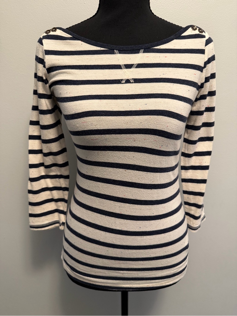 Striped Boatneck Women’s Top in White and Navy